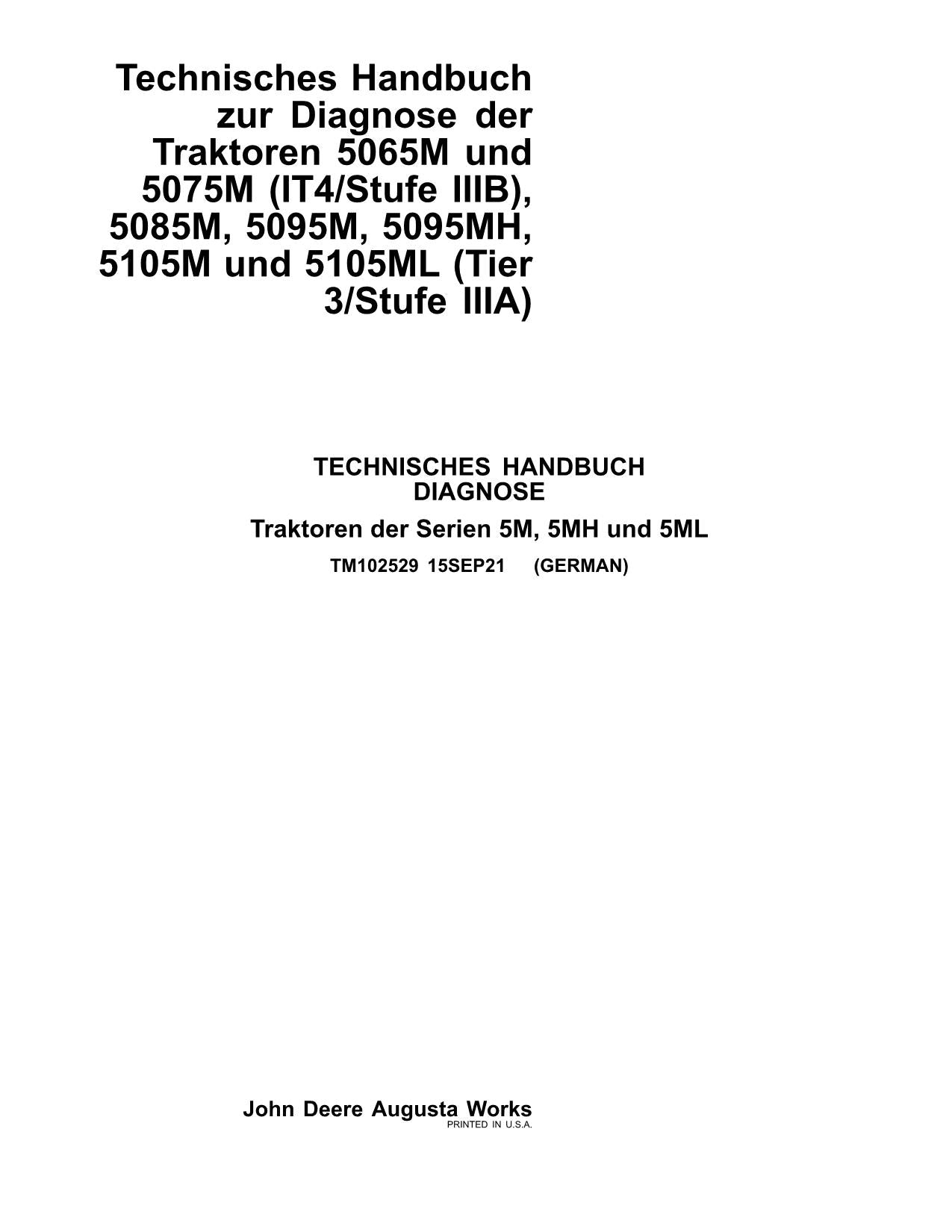 JOHN DEERE 5095MH 5105M 5105ML TRAKTOR DIAGNOSE REPARATURHANDBUCHDBUCH