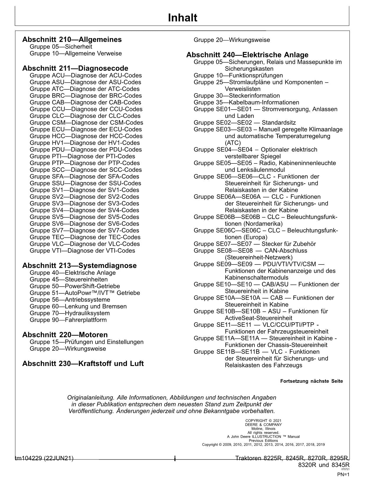 JOHN DEERE 8295R 8320R 8345R TRAKTOR DIAGNOSE REPARATURHANDBUCH