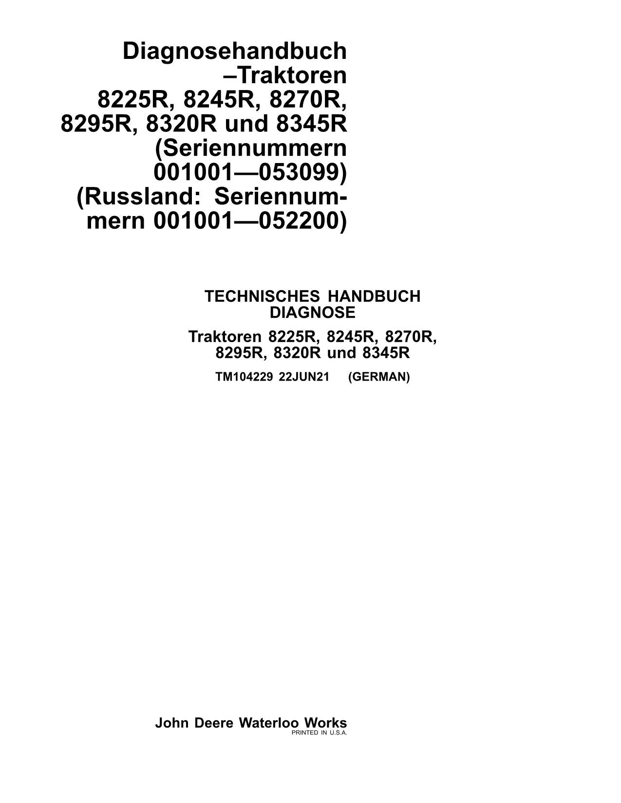 JOHN DEERE 8295R 8320R 8345R TRAKTOR DIAGNOSE REPARATURHANDBUCH