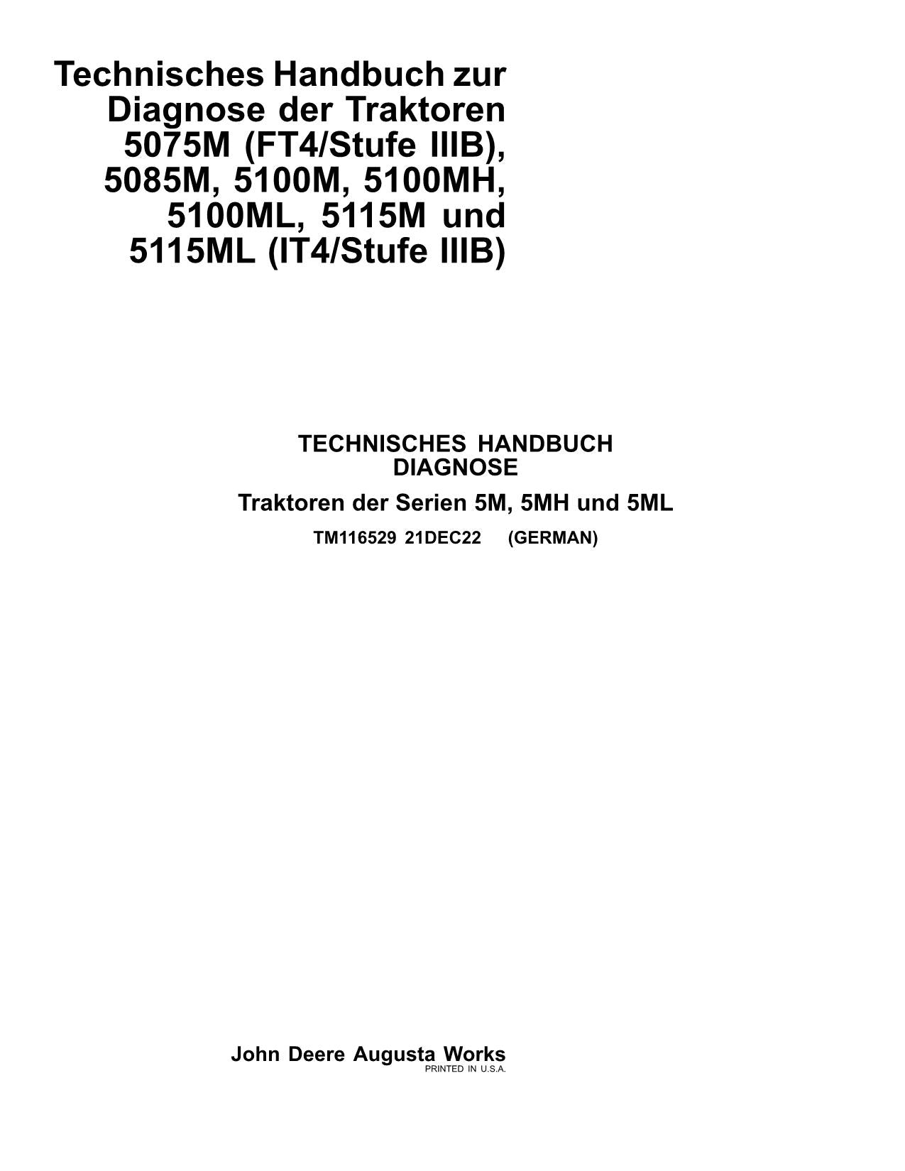 JOHN DEERE 5075M 5115M 5100MH TRAKTOR DIAGNOSE REPARATURHANDBUCH