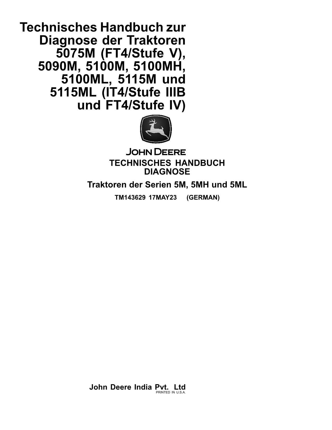 JOHN DEERE 5090M 5115M 5100MH TRAKTOR DIAGNOSE REPARATURHANDBUCH