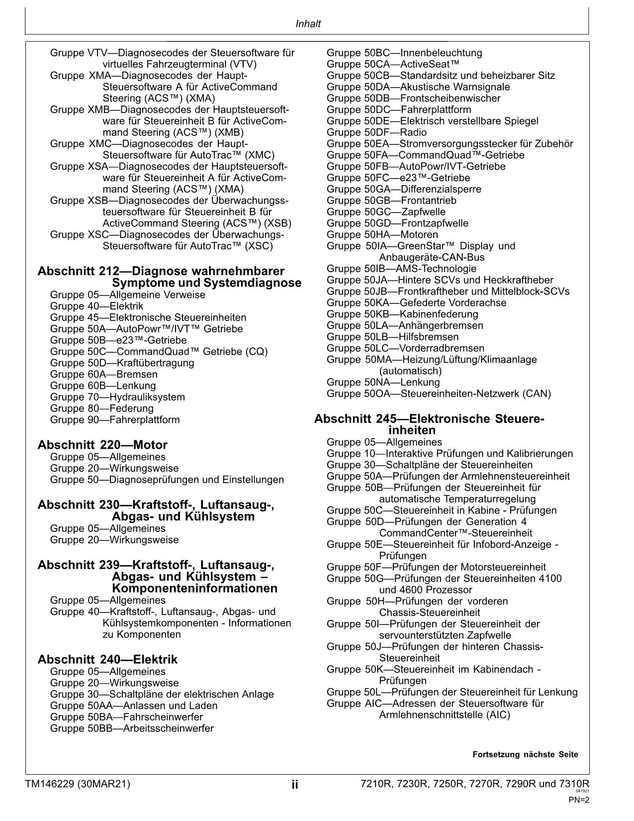 JOHN DEERE 7270R 7290R 7310R TRAKTOR DIAGNOSE REPARATURHANDBUCH