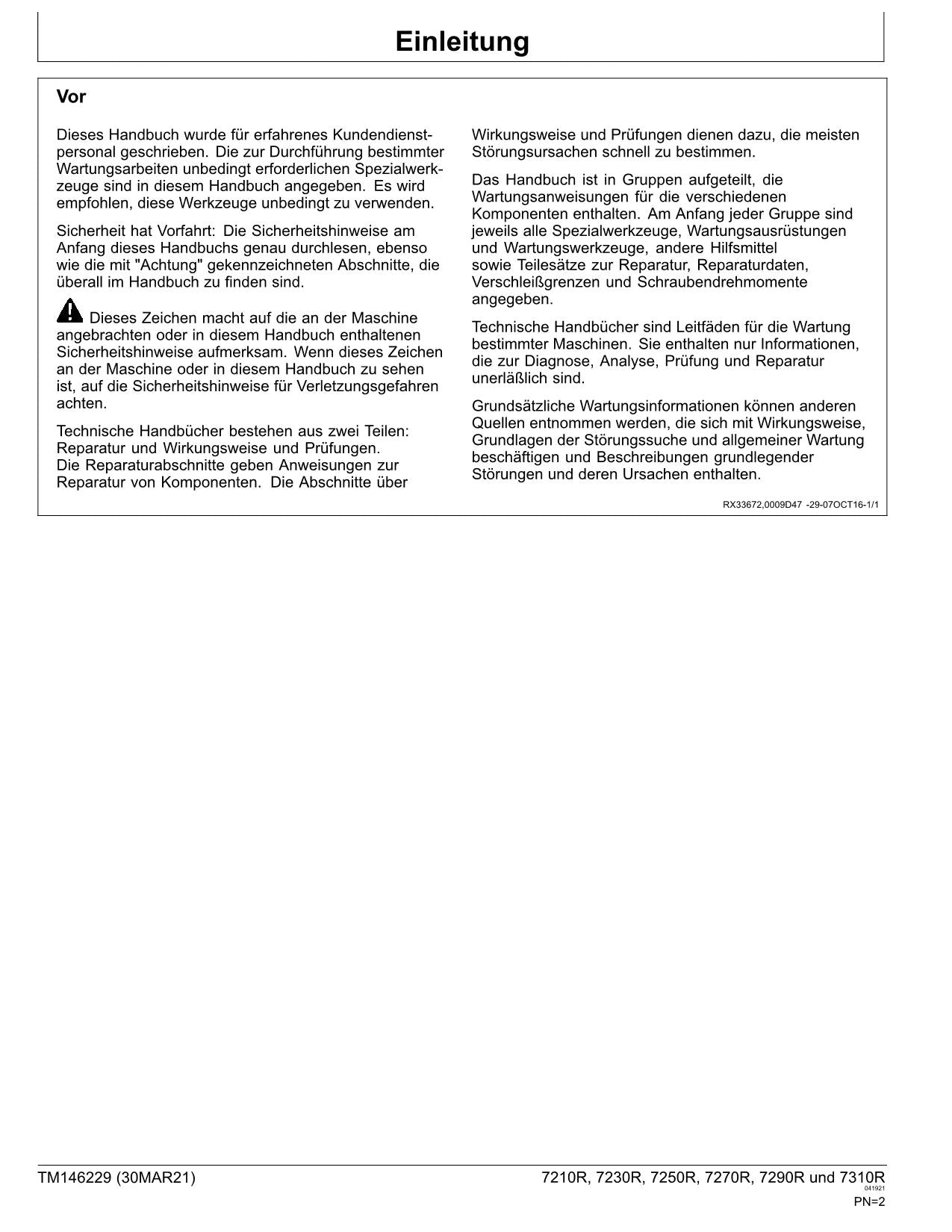 JOHN DEERE 7270R 7290R 7310R TRAKTOR DIAGNOSE REPARATURHANDBUCH