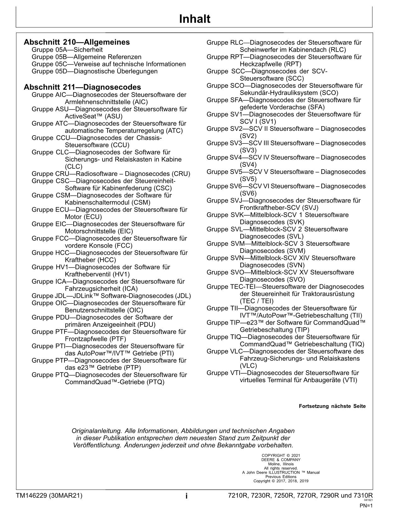 JOHN DEERE 7270R 7290R 7310R TRAKTOR DIAGNOSE REPARATURHANDBUCH