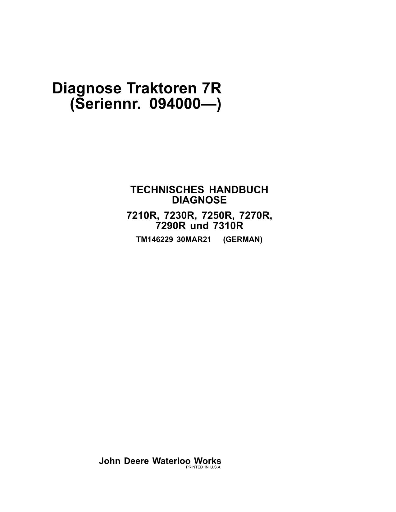 JOHN DEERE 7270R 7290R 7310R TRAKTOR DIAGNOSE REPARATURHANDBUCH