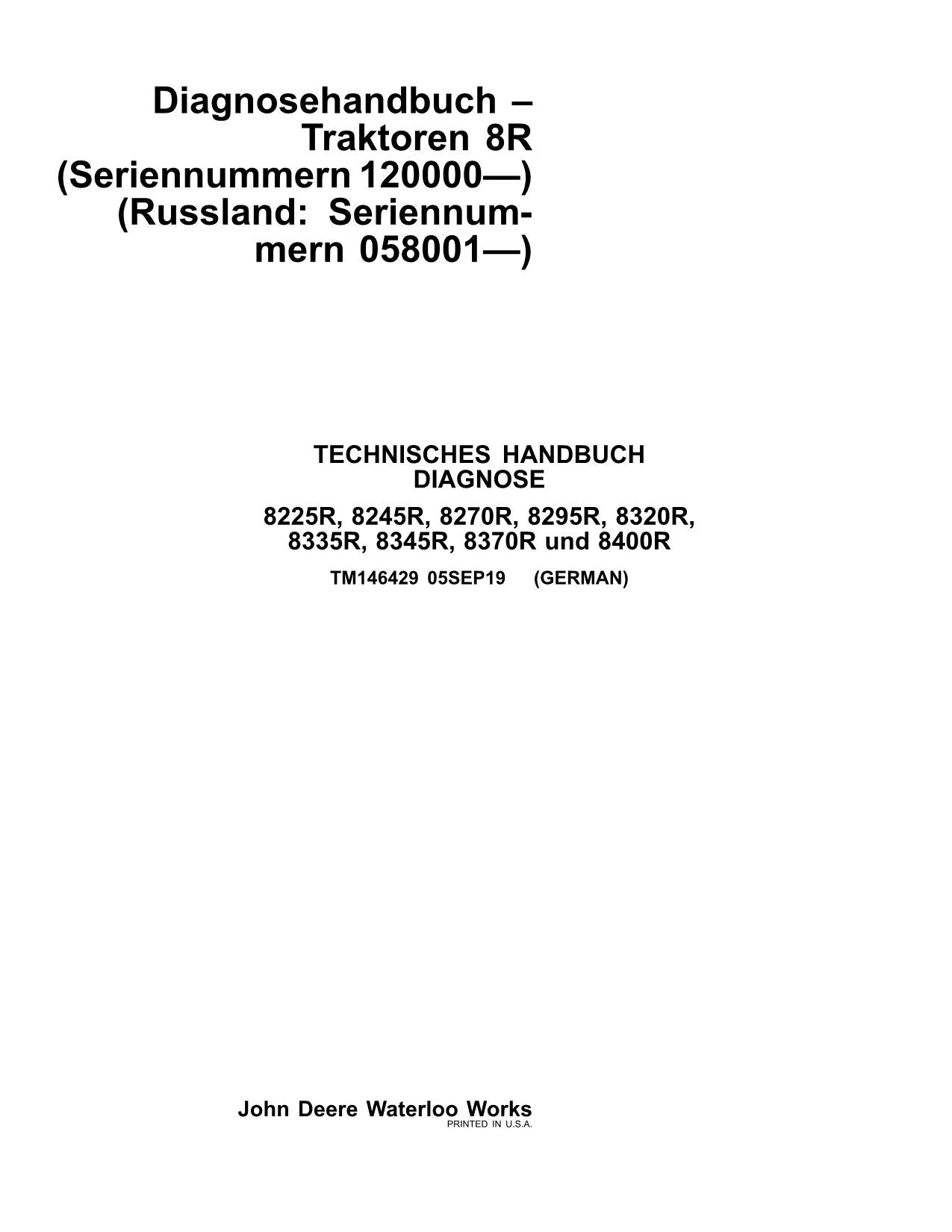 MANUEL DE RÉPARATION ET DE DIAGNOSTIC TRAKTOR JOHN DEERE 8320R 8335R 8345R 8370R 8400R