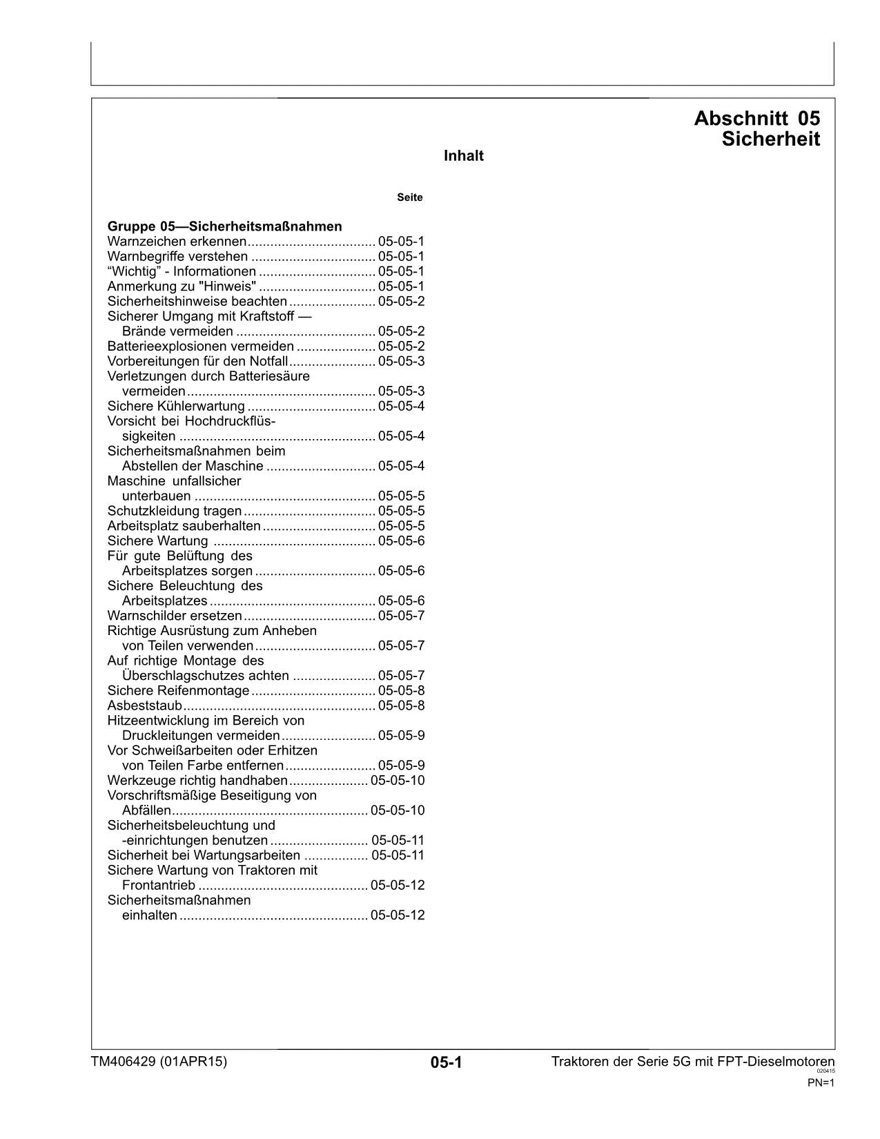 JOHN DEERE 5075GF 5075GN 5075GV 5085GV TRAKTOR REPARATURHANDBUCH