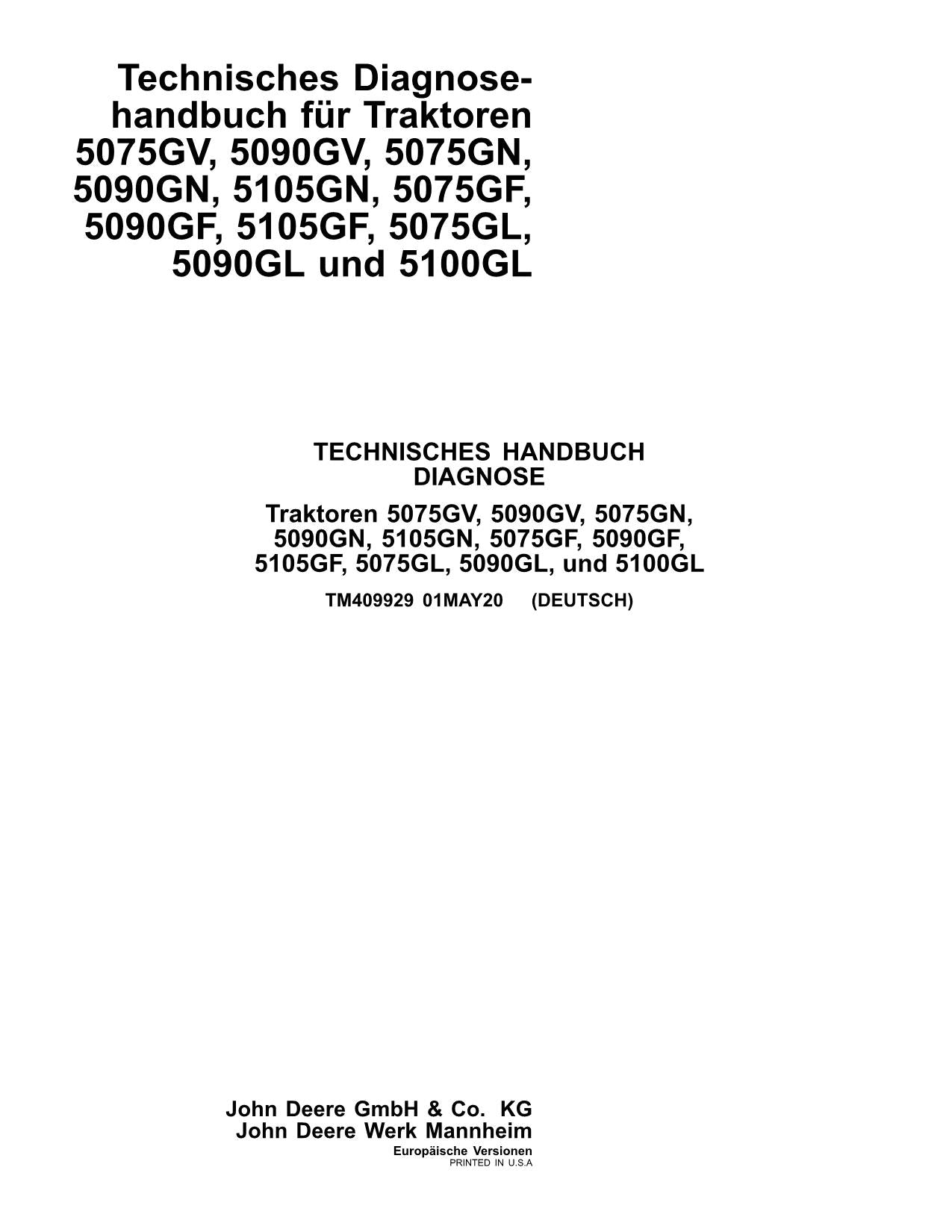 MANUEL DE RÉPARATION ET DE DIAGNOSTIC TRAKTOR JOHN DEERE 5105GN 5075GF 5090GF 5105GF