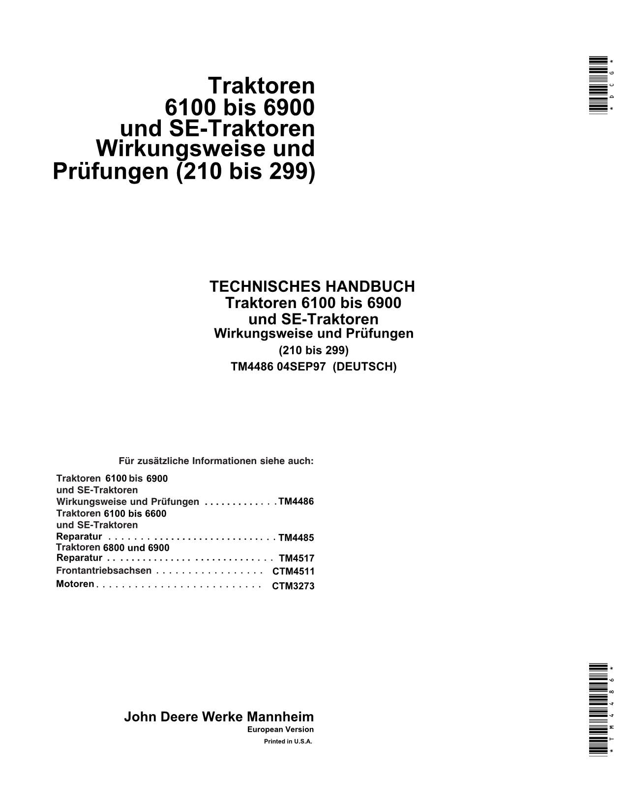 JOHN DEERE 6600 6700 6800 6900 TRAKTOR DIAGNOSE REPARATURHANDBUCH