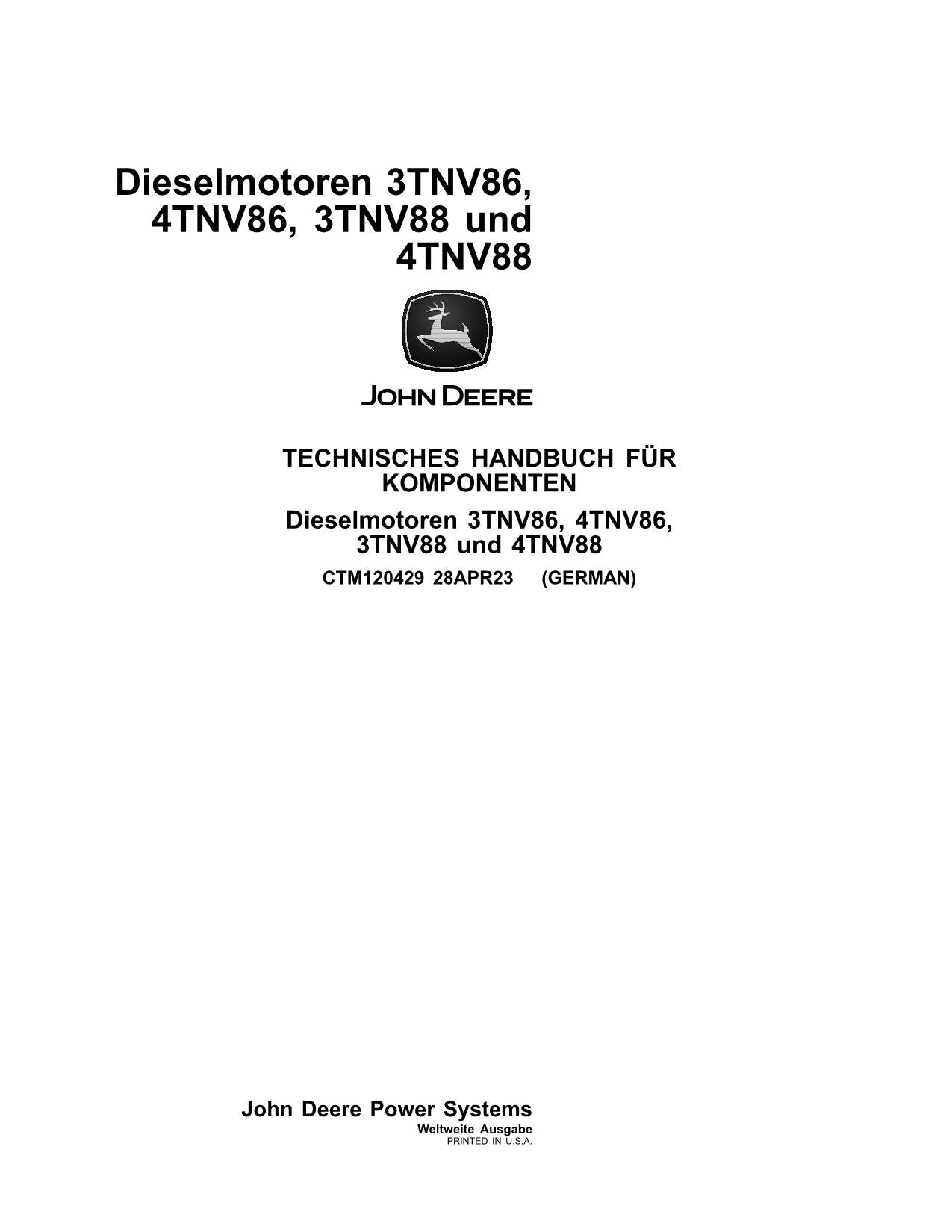 JOHN DEERE 3TNV88F 4TNV86CHT 4TNV86CT 4TNV88C MOTOR REPARATURHANDBUCH