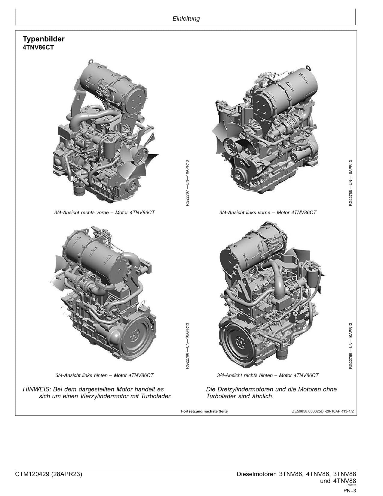 JOHN DEERE 3TNV88F 4TNV86CHT 4TNV86CT 4TNV88C MOTOR REPARATURHANDBUCH