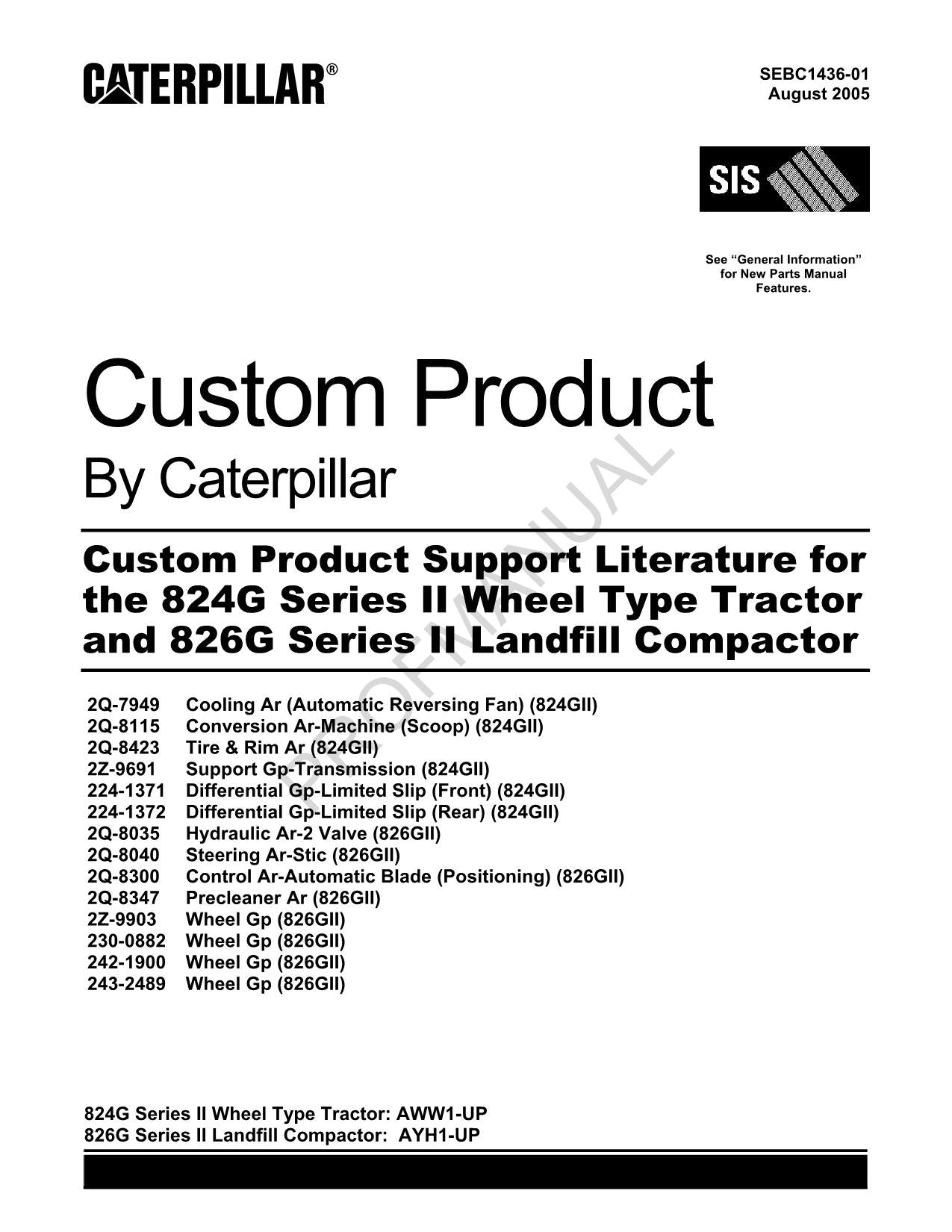 Catalogue de pièces détachées pour tracteur Caterpillar série 824G et compacteur série 826G