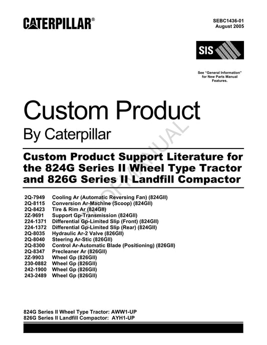 Catalogue de pièces détachées pour tracteur Caterpillar série 824G et compacteur série 826G