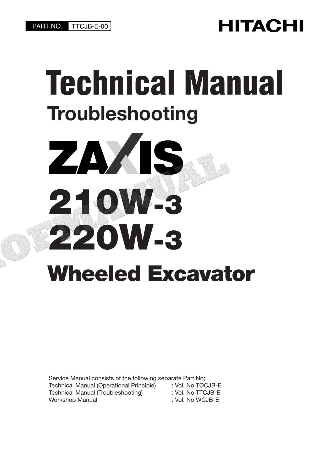 HITACHI ZX210W-3 ZX220W-3 Excavator Service manual Troubleshooting