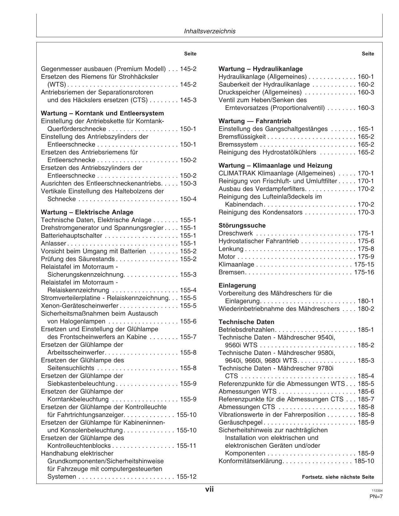 John Deere 9660I 9680I 9780I WTS CTS Mähdrescher Betriebsanleitung