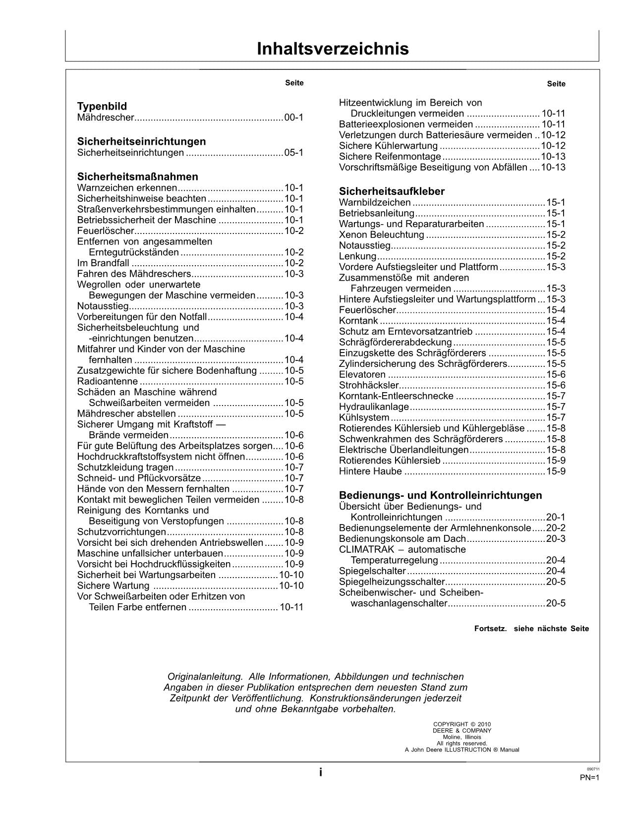 John Deere T550 T560 T660 T670 C670 Mähdrescher Betriebsanleitung 85500