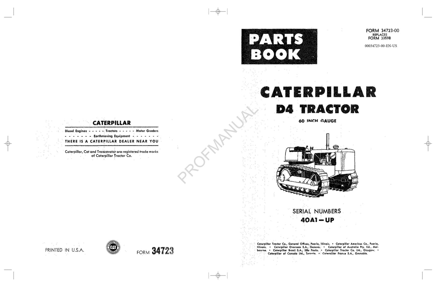 Caterpillar Cat D4 Tractor Parts Catalog Manual ser 40A1-Up