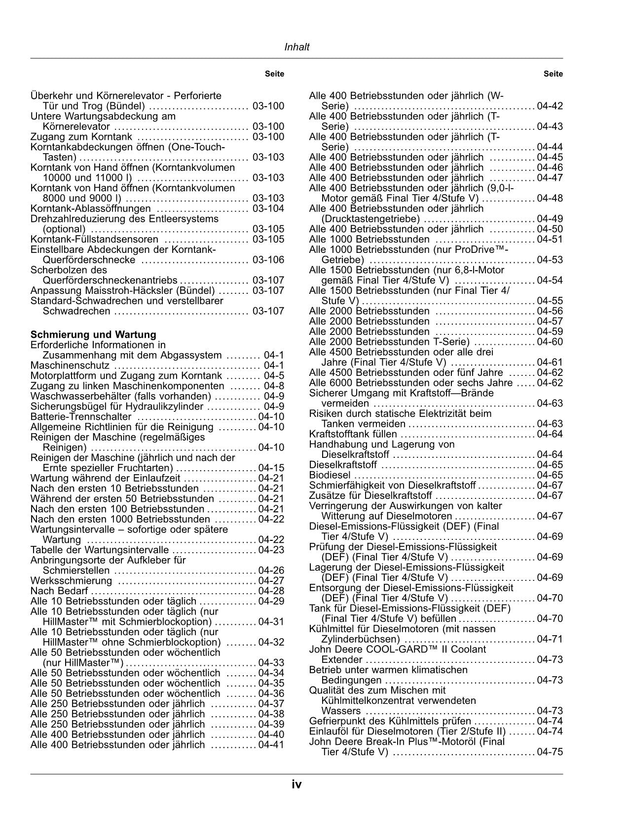 John Deere T550 T560 T660 T670 HILLMASTER Mähdrescher Betriebsanleitung 115000-