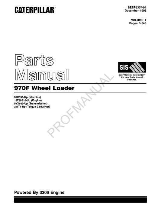 Caterpillar Cat 970F Wheel Loader Parts Catalog Manual SEBP2307