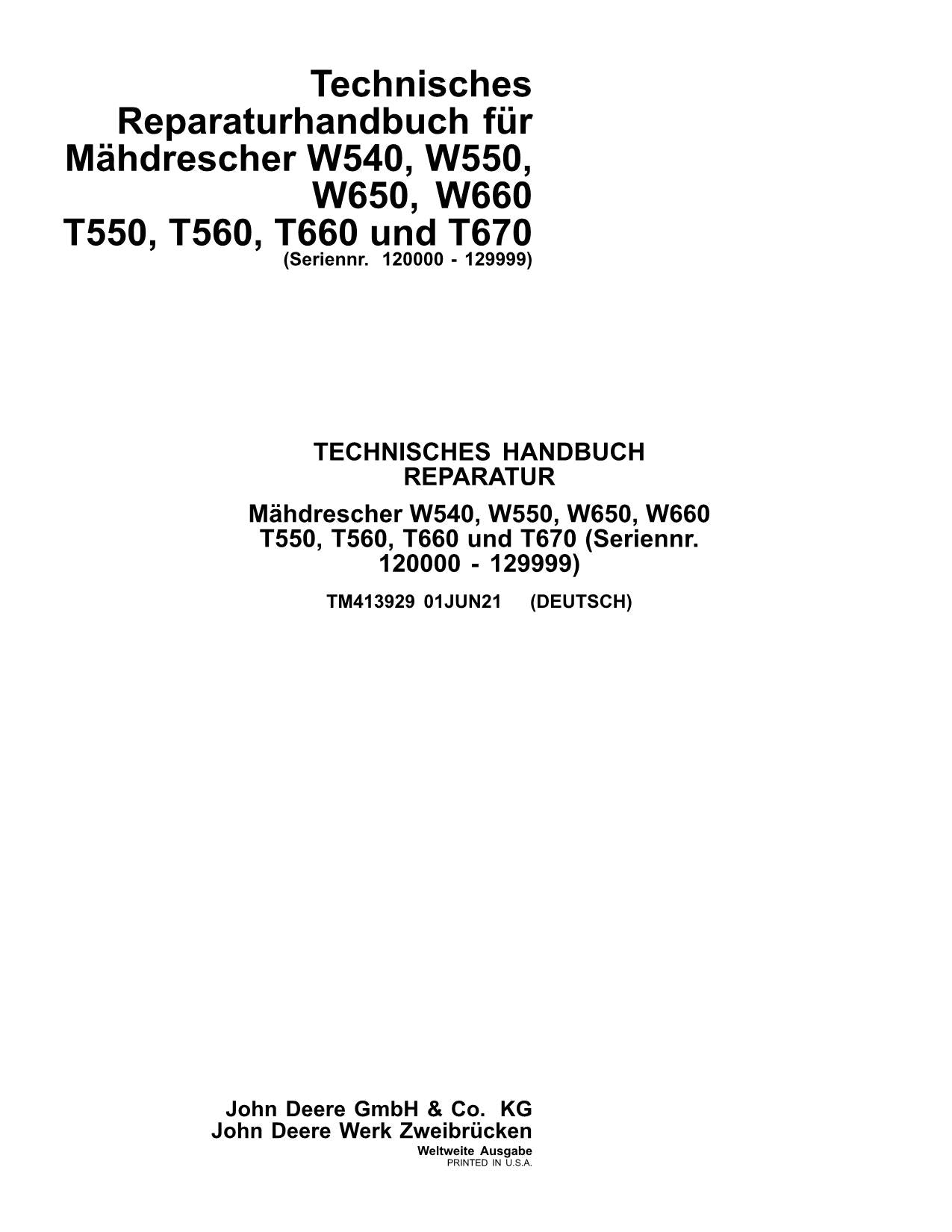 John Deere T550 T560 T660 T670 mähdrescher reparaturhandbuch #1