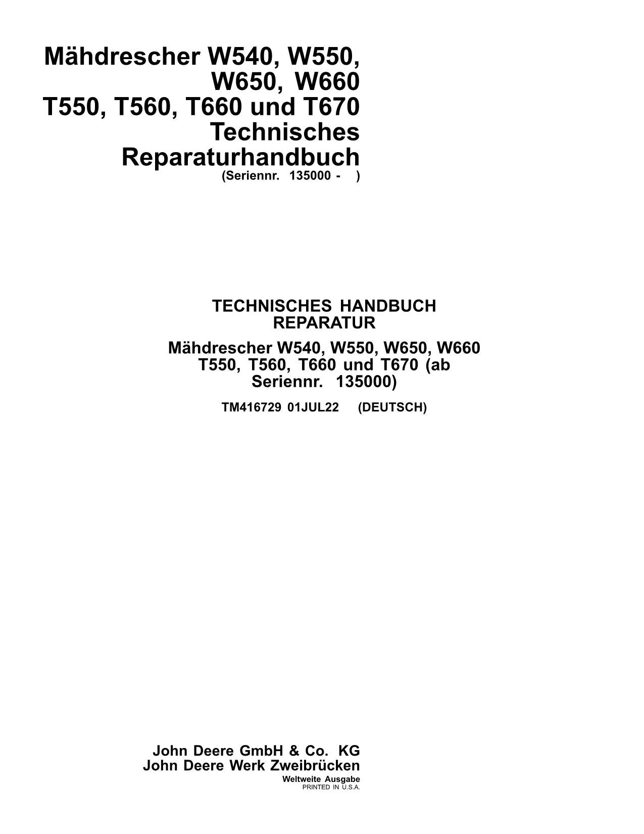 John Deere T550 T560 T660 T670 Mähdrescher Reparaturhandbuch #2