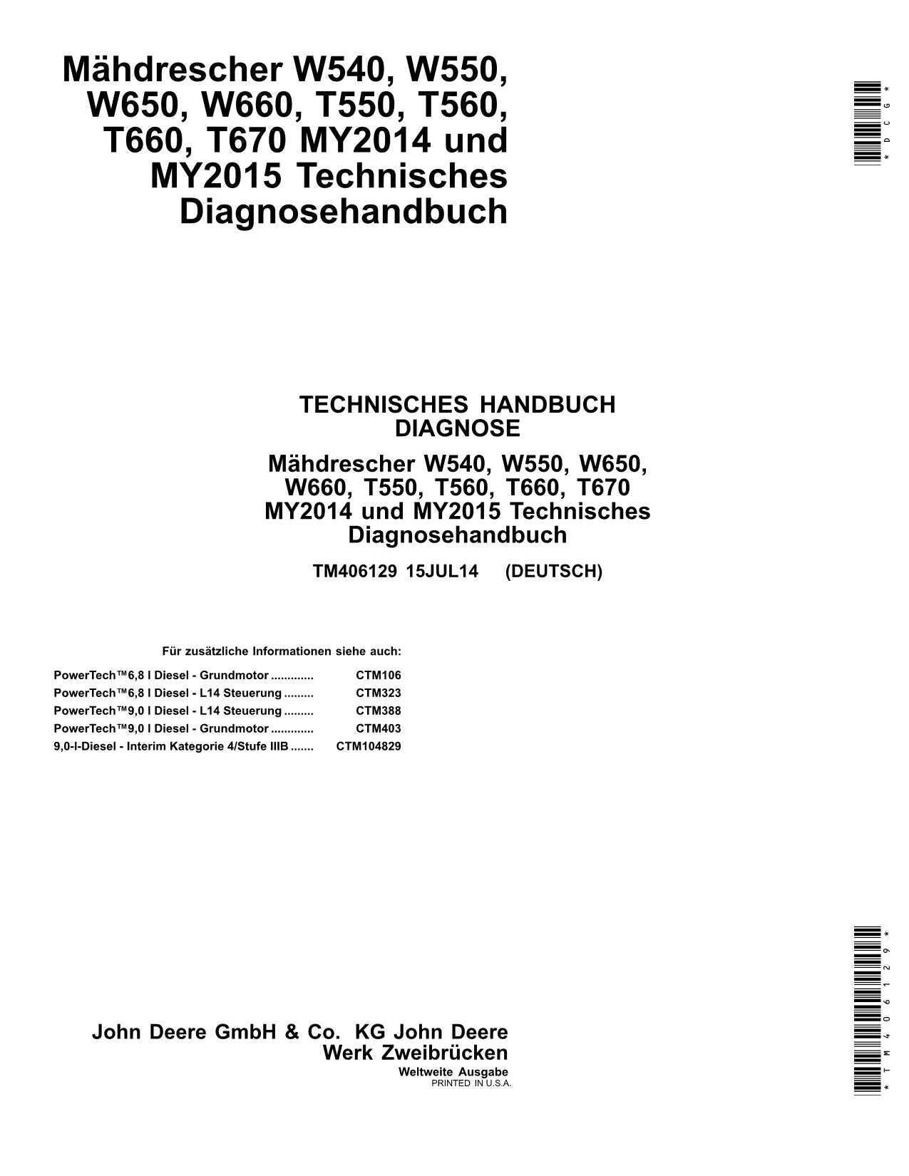 John Deere T550 T560 T660 T670 mähdrescher diagnose reparaturhandbuch #2