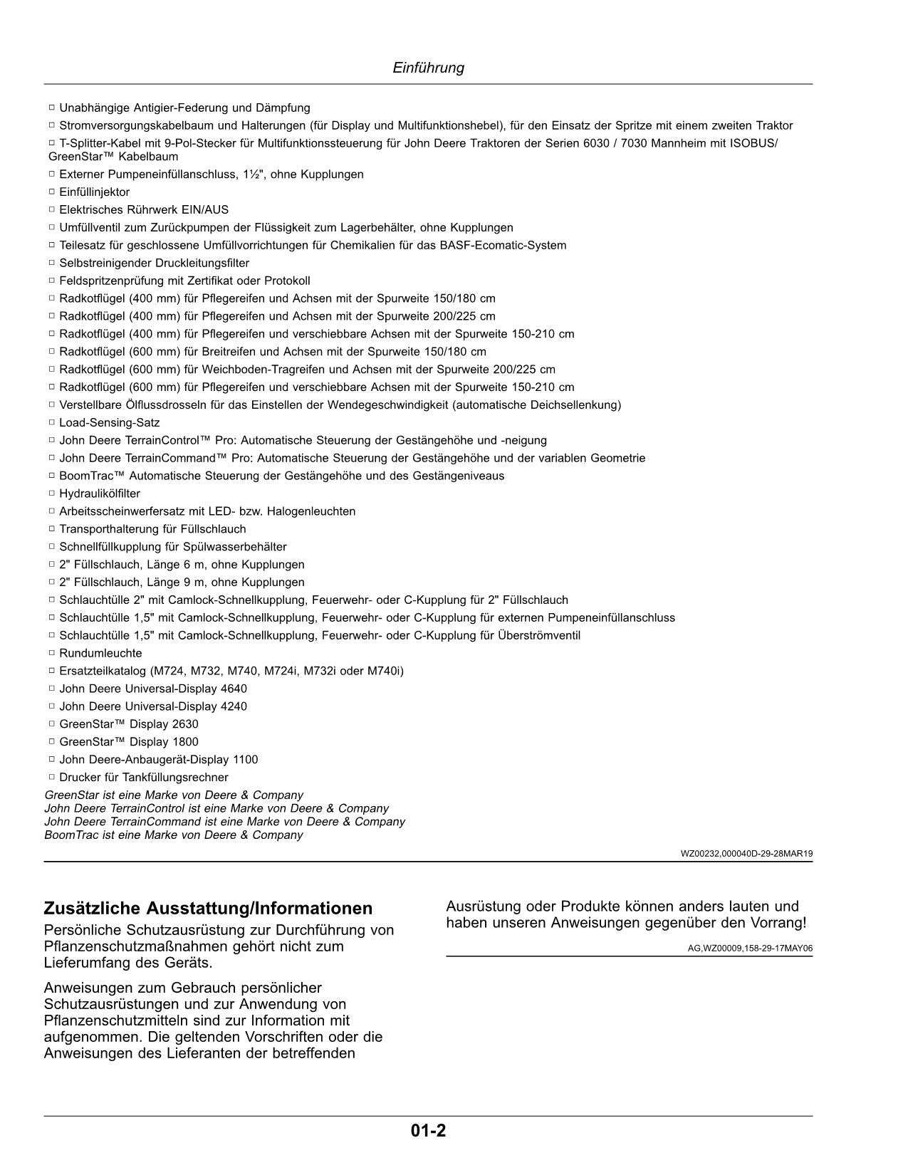 John Deere Anhängefeldspritze M724i M732i M740i MFC betriebsanleitung