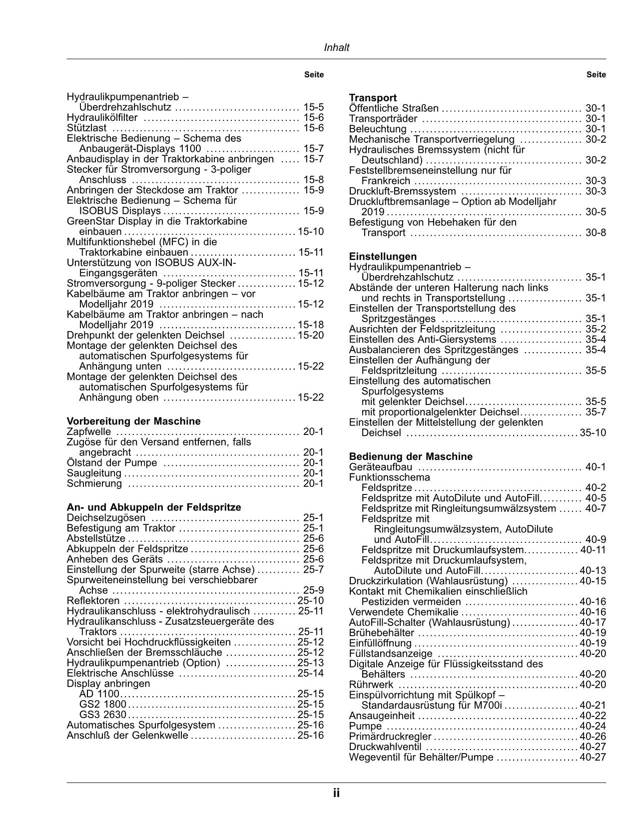 John Deere Anhängefeldspritze M724i M732i M740i MFC betriebsanleitung