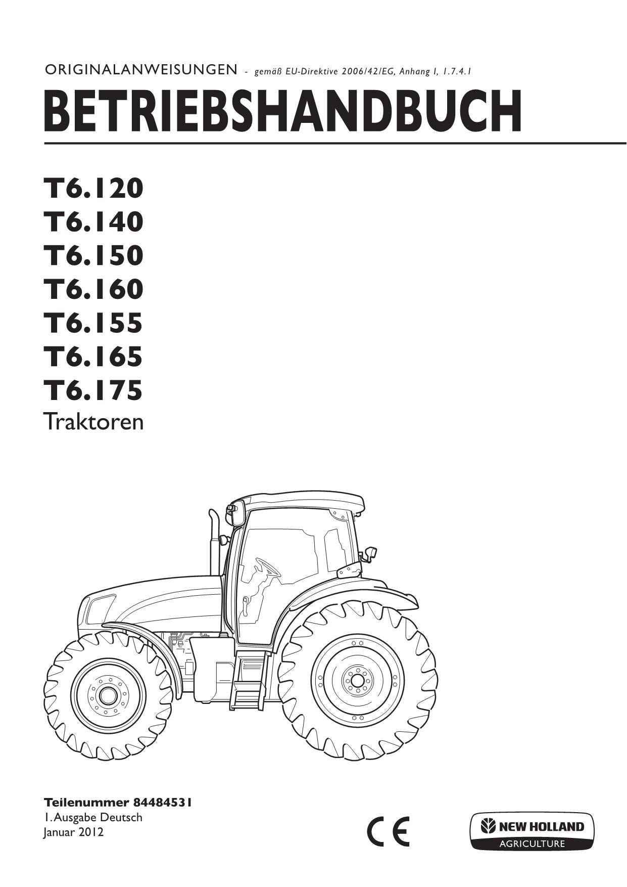 New Holland T6.160 T6.155 T6.165 T6.175 Traktor Betriebsanleitung