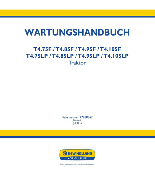 NEW HOLLAND T4.85F T4.85LP T4.95F T4.95LP TRAKTOR REPARATURHANDBUCH