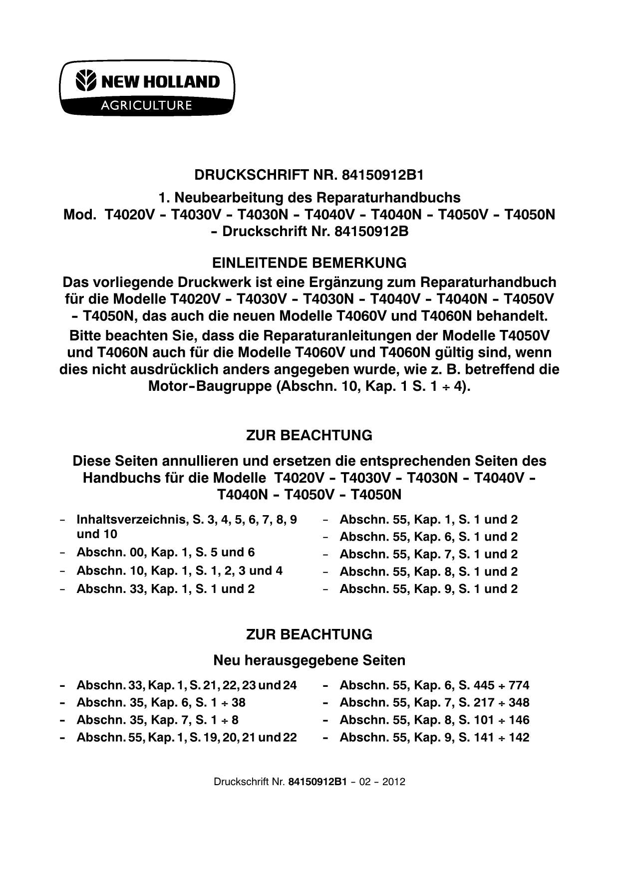 NEW HOLLAND T4050N T4050V T4060N T4060V TRAKTOR REPARATURHANDBUCH #2