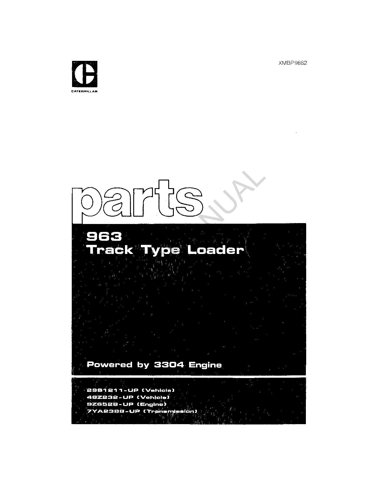 Caterpillar Cat 963 Track Type Loader Parts Catalog Manual