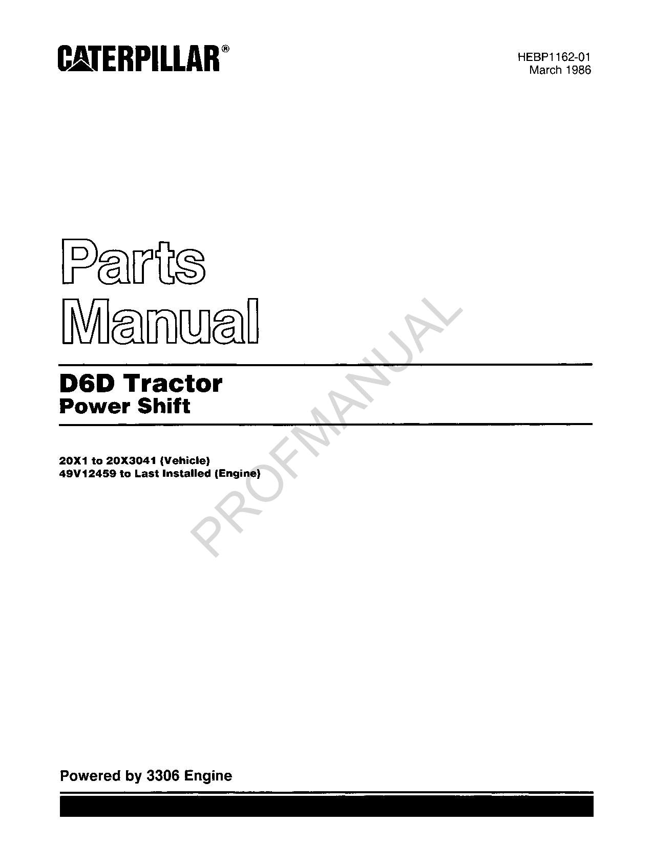 Caterpillar Cat D6D Tractor Power Shift Parts Catalog Manual HEBP1162