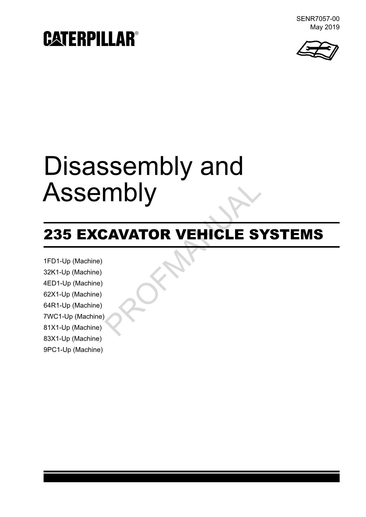 Caterpillar Cat 235 EXCAVATOR VEHICLE SYSTEM Disassembly Assembly Manual