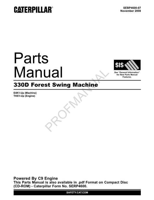 Caterpillar 330D Forest Swing Machine Parts Catalog Manual