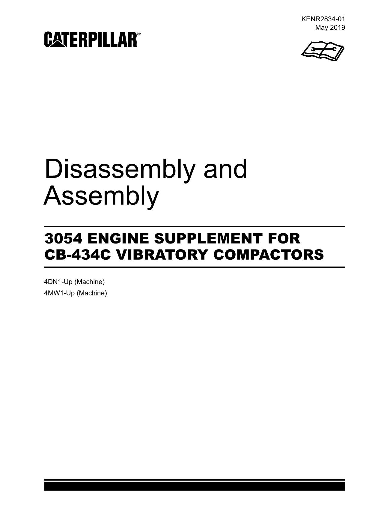 Caterpillar 3054 ENGINE Suppl CB-434C Compactor Disassem Assem Service Manual