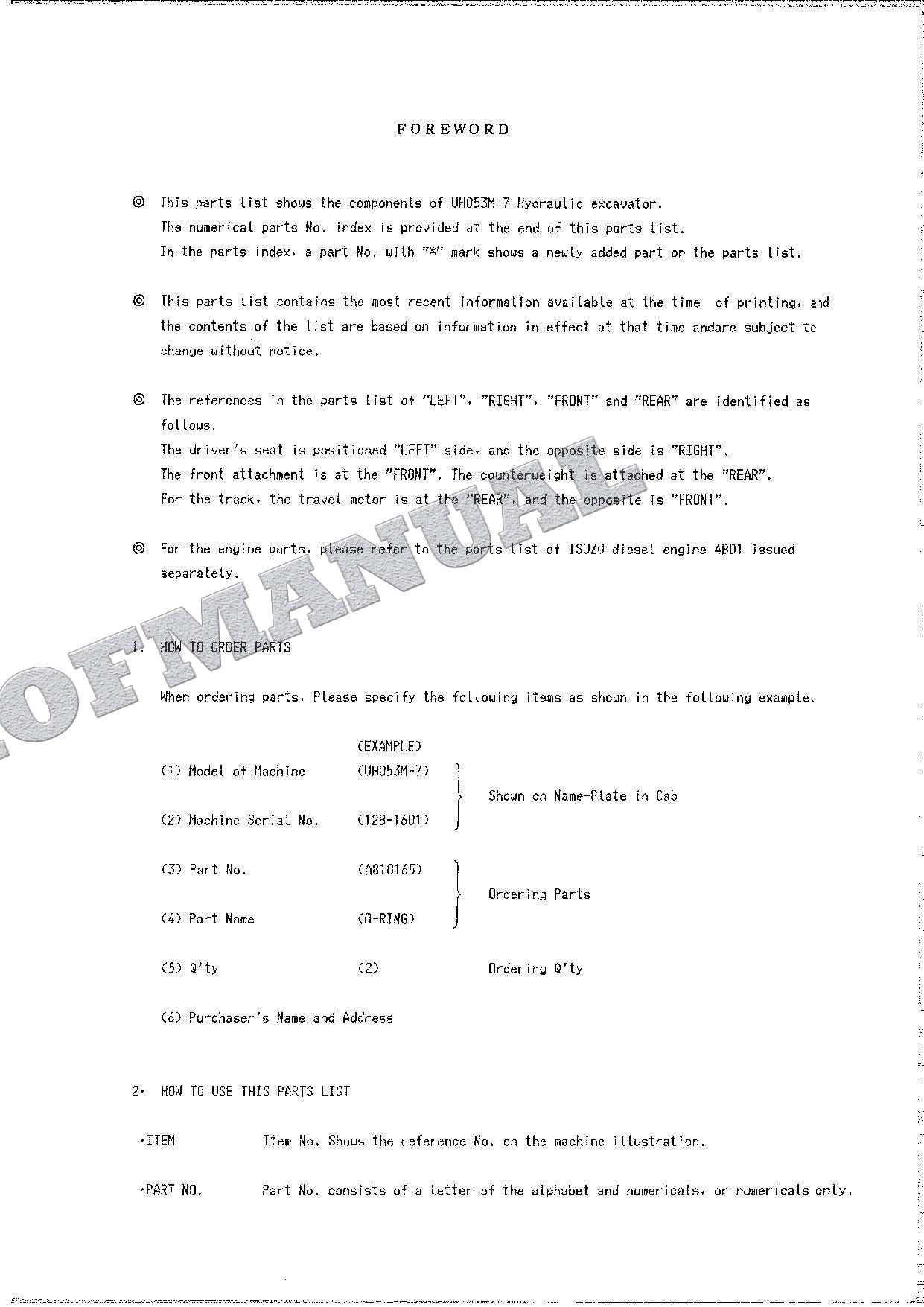 HITACHI UH053M Excavator Parts Catalog Manual EP12B-3-3