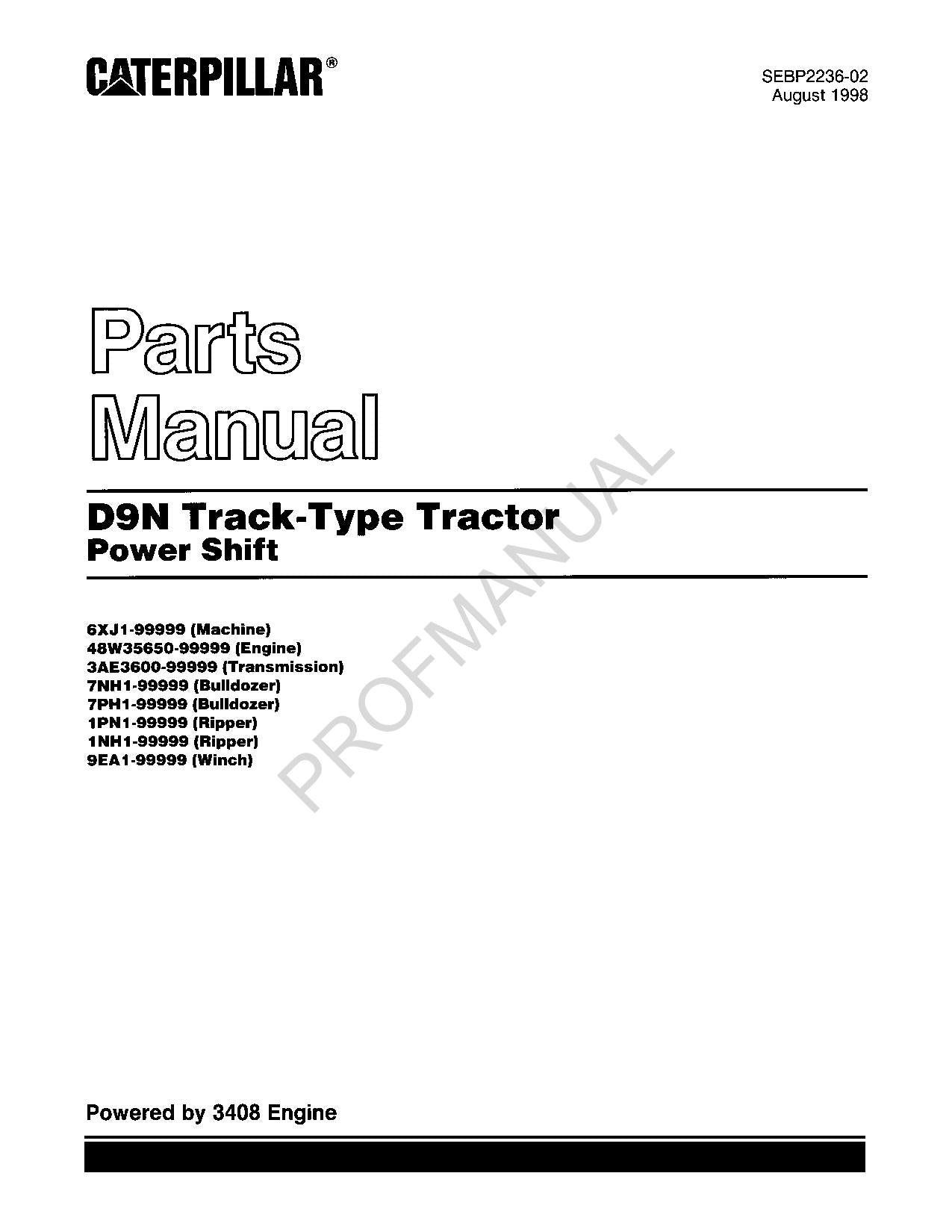 Catalogue de pièces détachées pour tracteur Caterpillar Cat D9N Power Shift SEBP2236