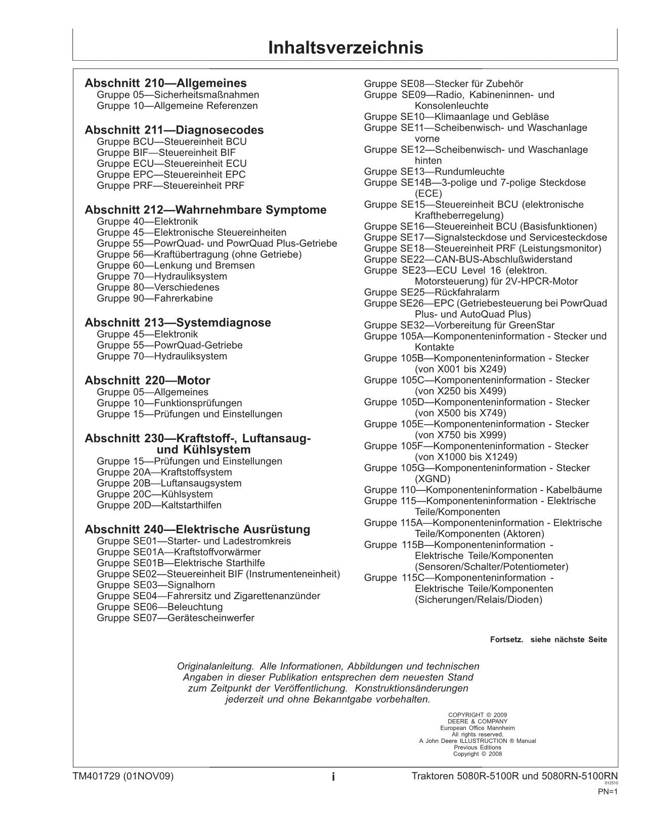 JOHN DEERE 5080RN 5090RN 5100RN TRAKTOR DIAGNOSE REPARATURHANDBUCH