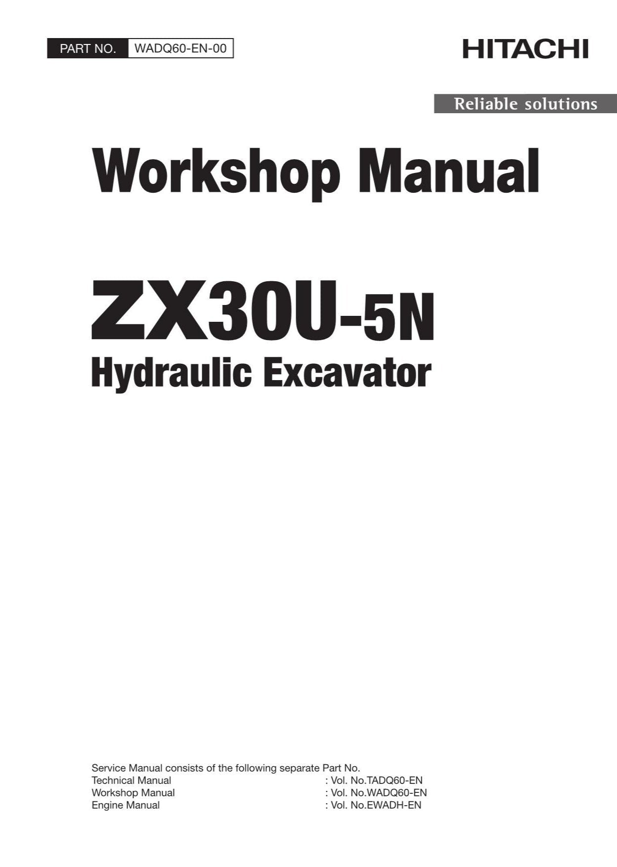 Hitachi ZX30U-5N Excavator Workshop Service Repair manual WADQ60-EN-00