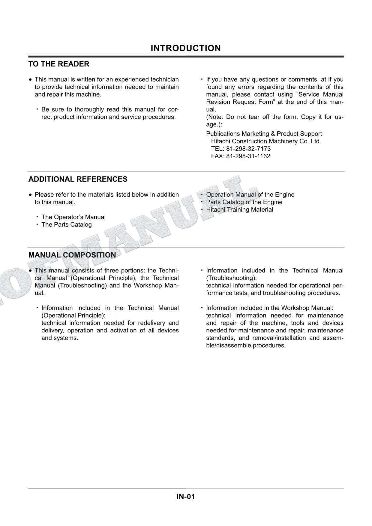 HITACHI ZX210W Excavator Service manual Troubleshooting Big Schemes