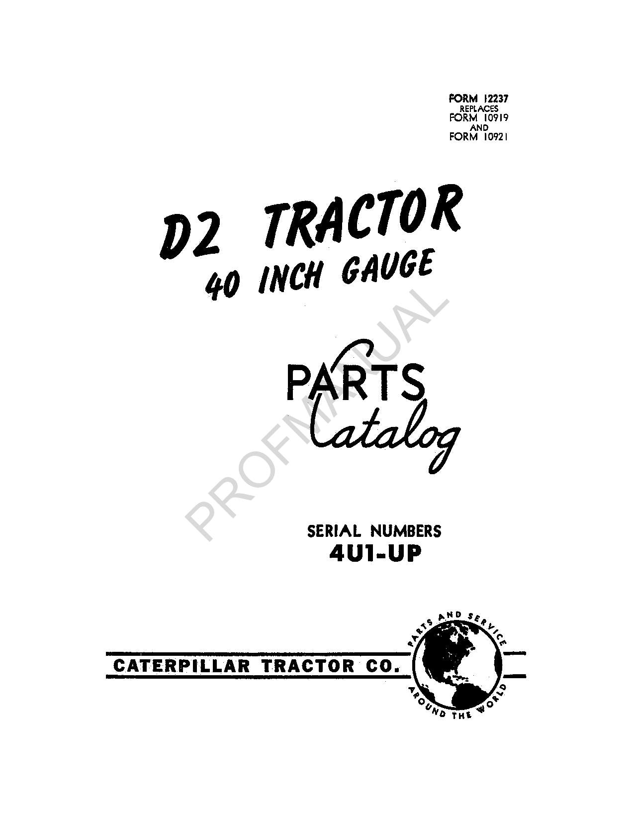 Caterpillar Cat D2 Tractor Parts Catalog Manual ser 4U1-Up