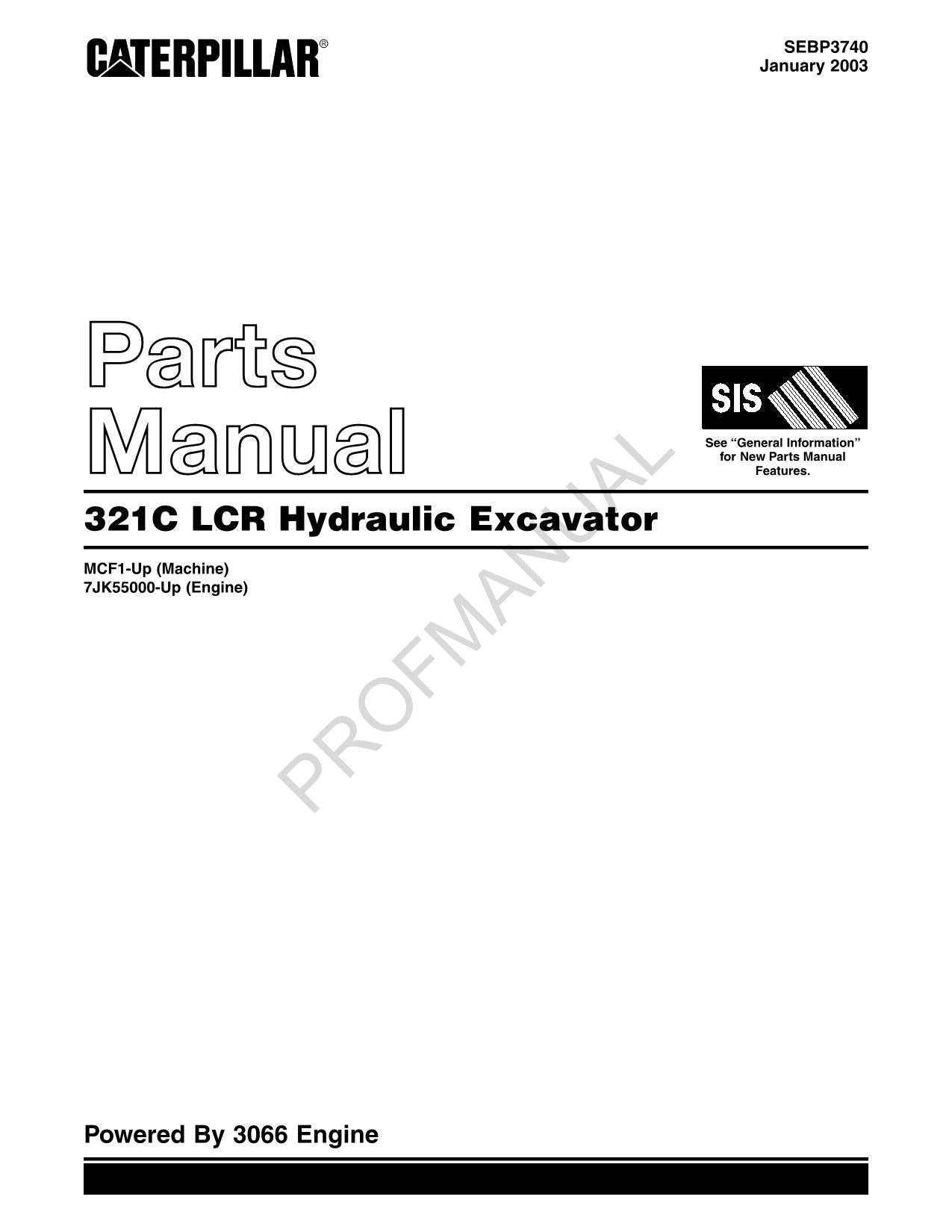 Caterpillar Cat 321C LCR Hydraulic Excavator Parts Catalog Manual