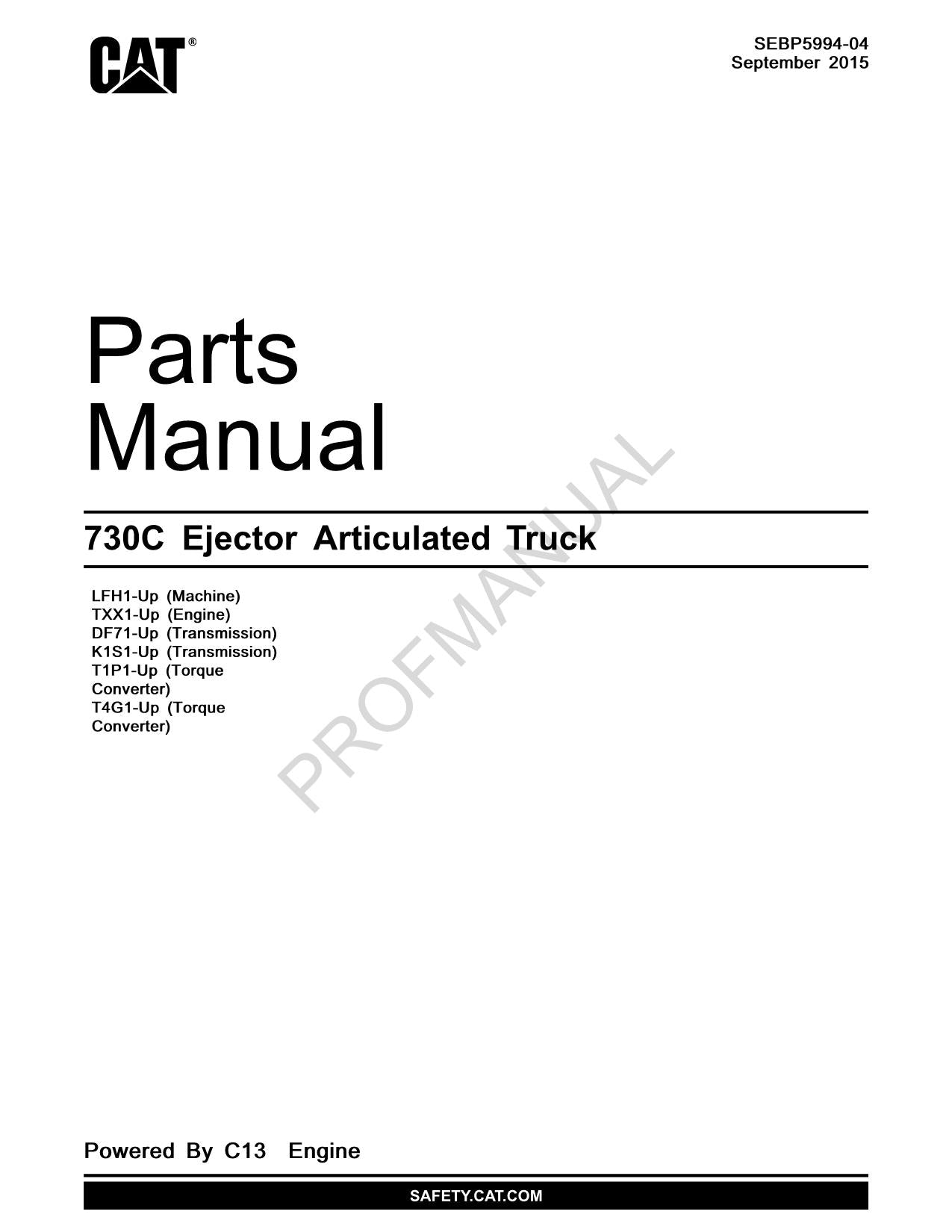 Caterpillar Cat 730C Ejector Articulated Truck Parts Catalog Manual SEBP5994