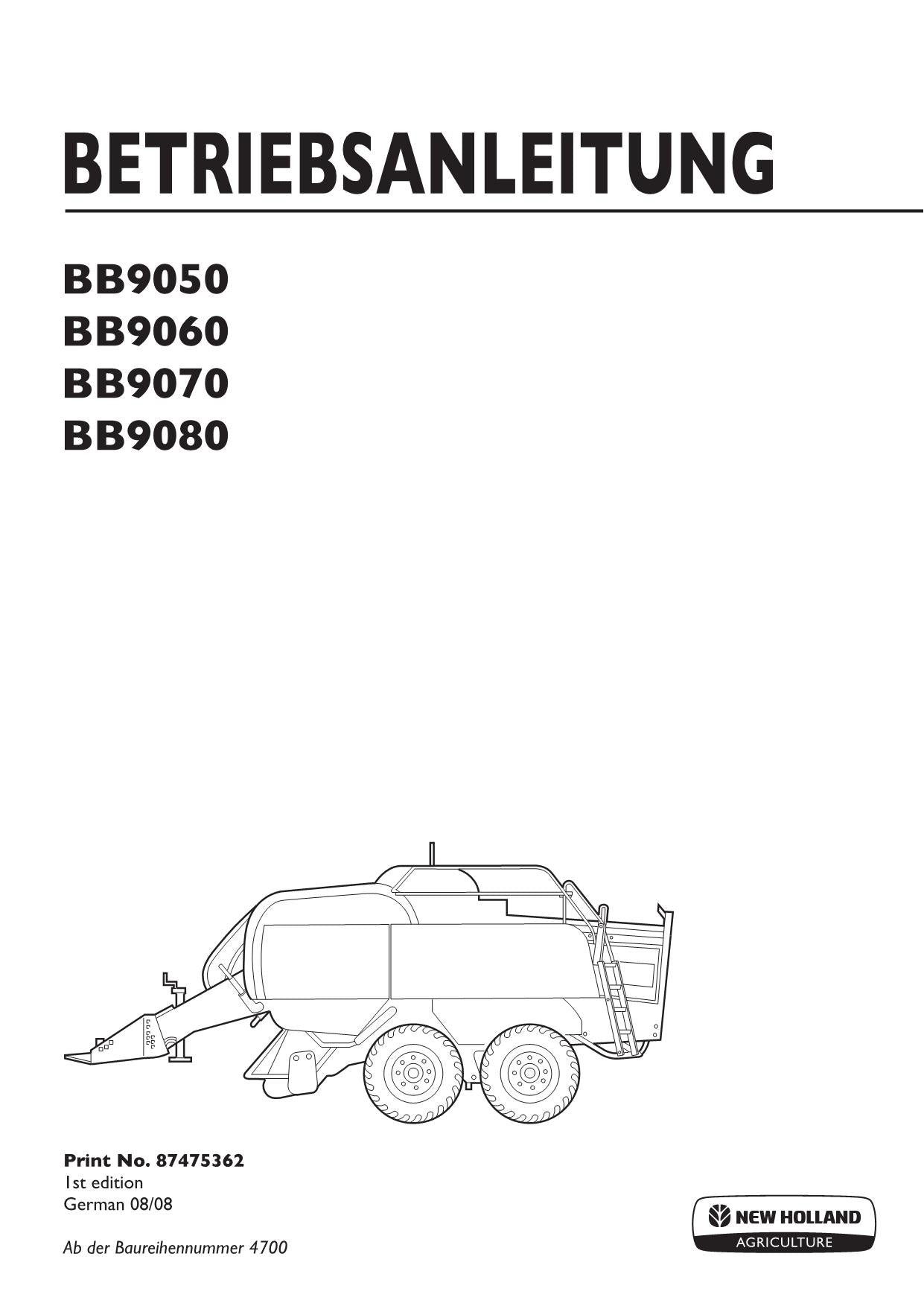 New Holland BB9050 BB9060 BB9070 BB9080 Quaderballenpresse Betriebsanleitung