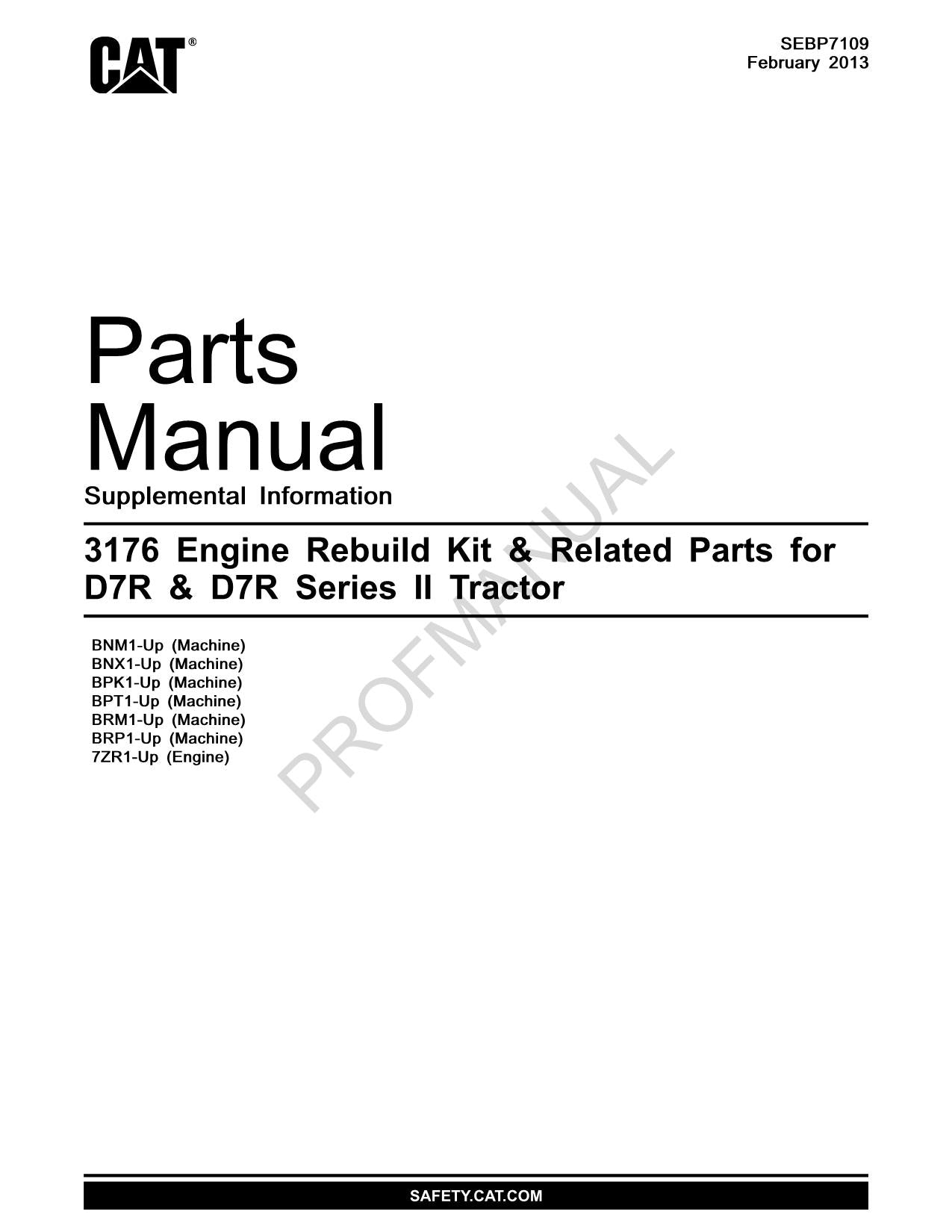 Catalogue de pièces détachées pour tracteur Caterpillar Cat 3176 Engine D7R D7R Series II