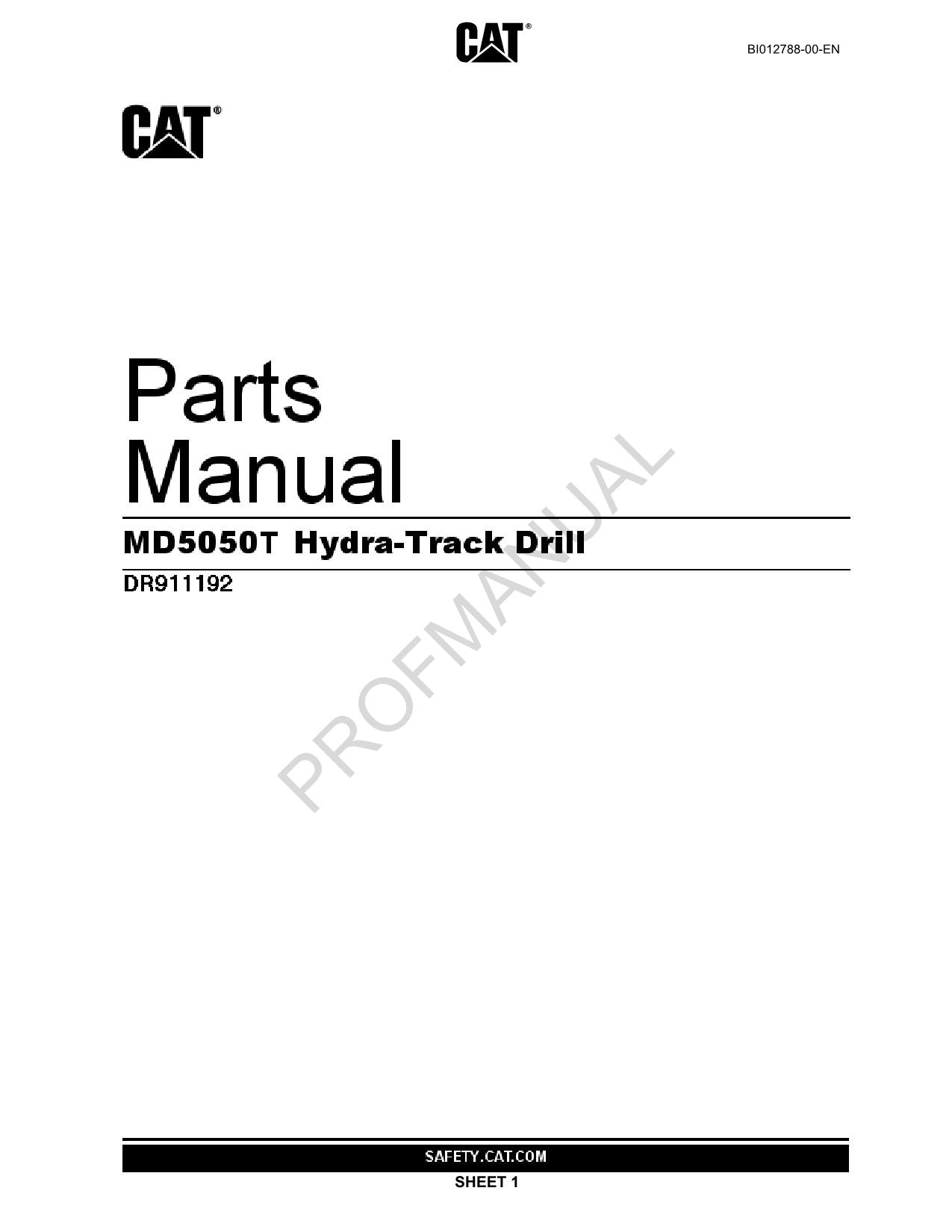 Caterpillar Cat MD5050T Track Drill Parts Catalog Manual