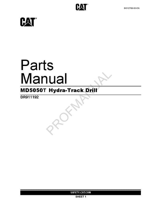 Caterpillar Cat MD5050T Track Drill Parts Catalog Manual