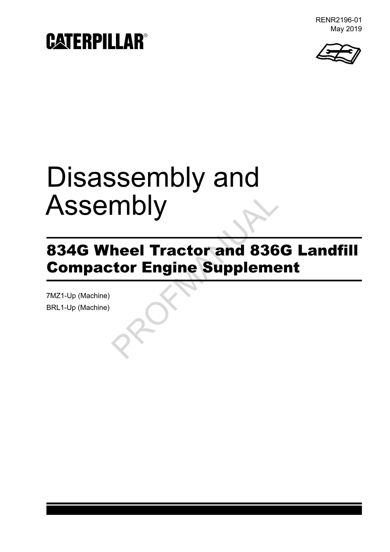 Caterpillar 834G Tractor 836G Compactor Engine Suppl Disass Assem Service Manual