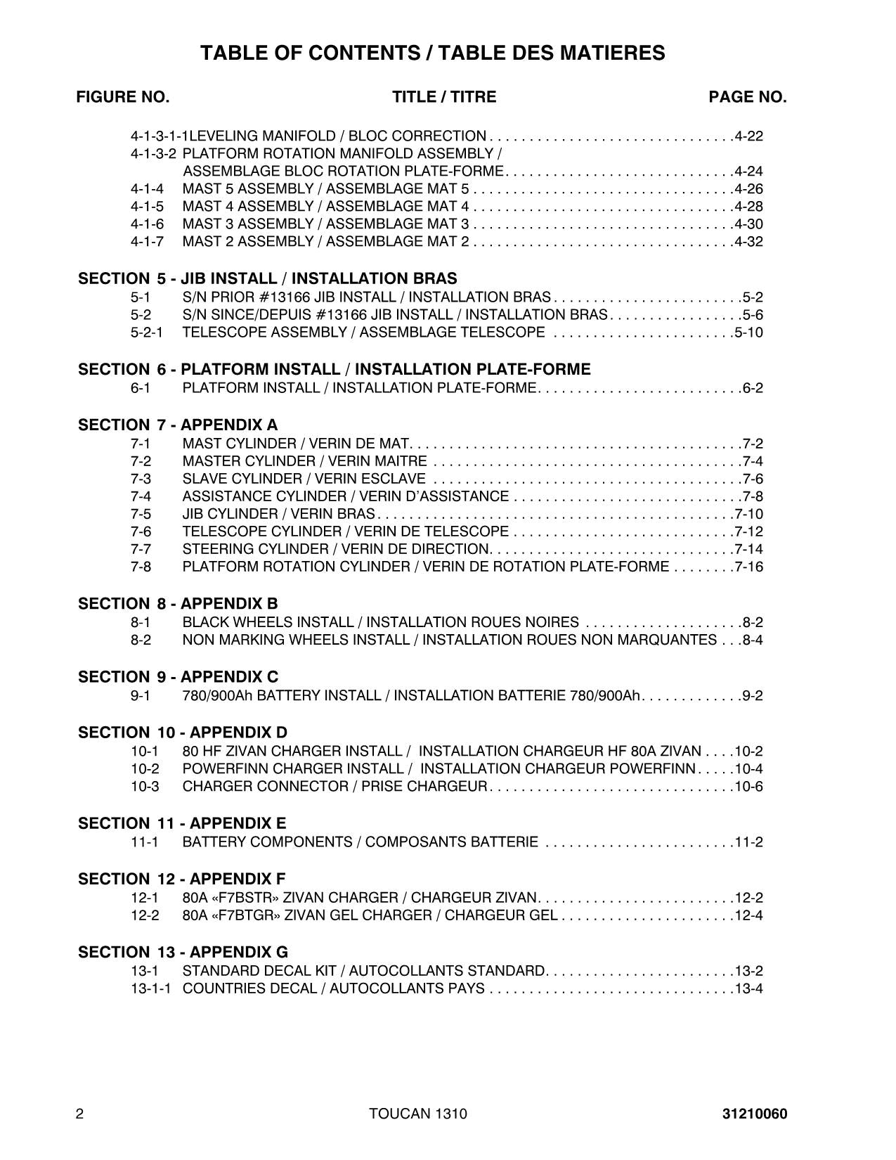 TOUCAN 1310 Vertical Lift Parts Catalog Manual Multi language